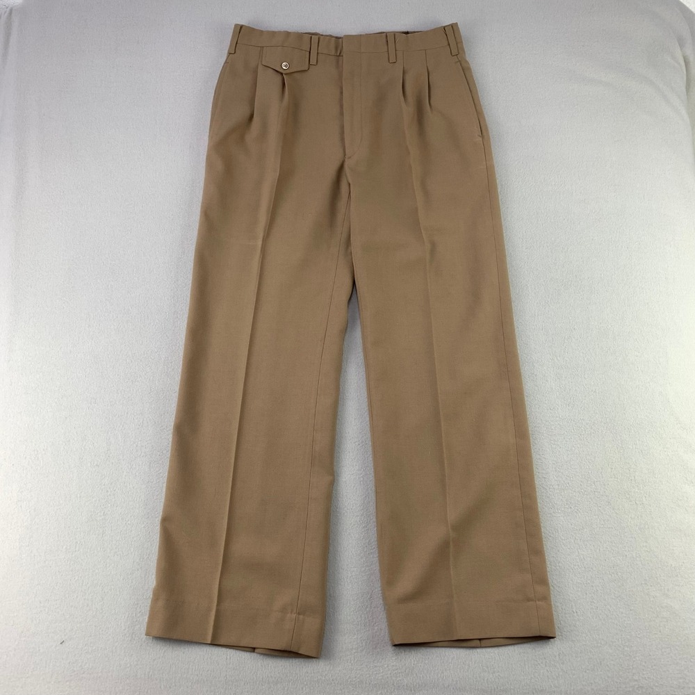 VTG 80s Haggar Trouser Pants Mens 31x30 Tan Pleated High Rise Straight Retro
